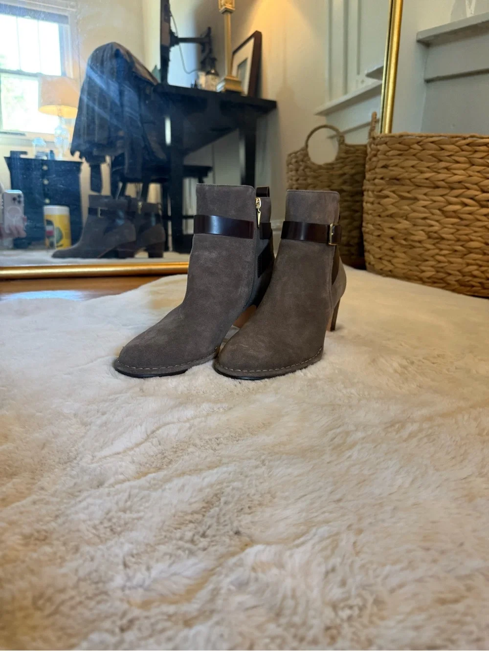 Clark’s Suede Ankle Boots with Buckle Strap - Gray